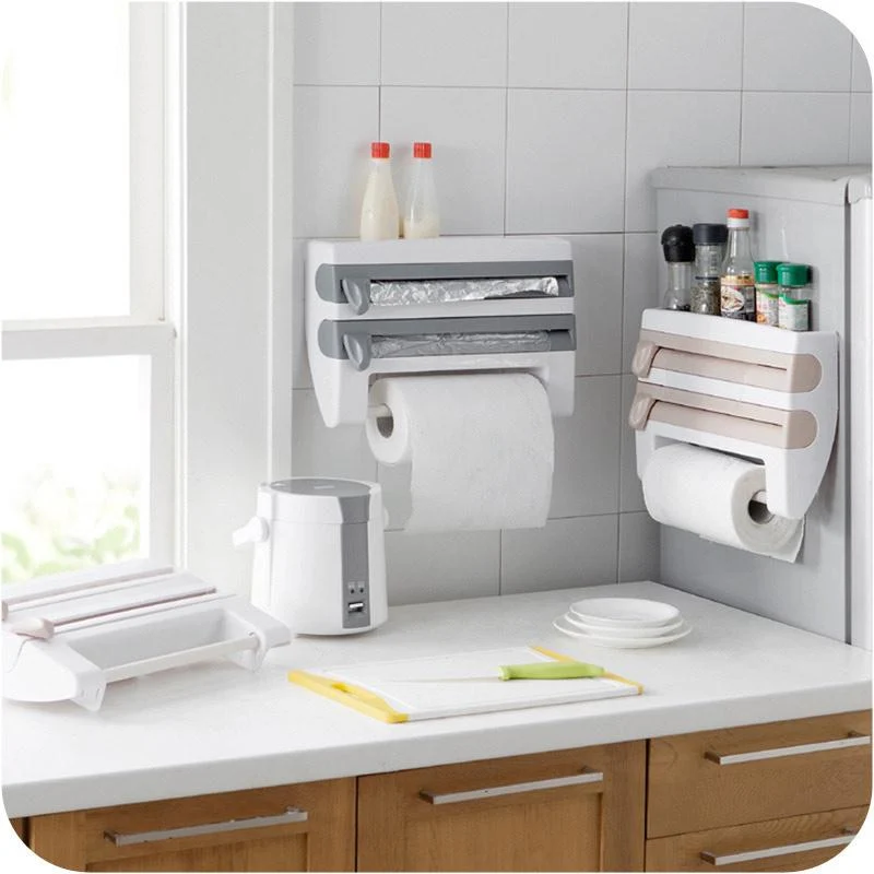 DISTRIBUTEUR PORTE-ROULEAU PAPIER DE CUISINE 4 EN 1