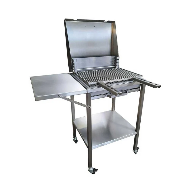 Barbecue Inox Charbon avec Chariot et Couvercle - PLANCHA TONIO