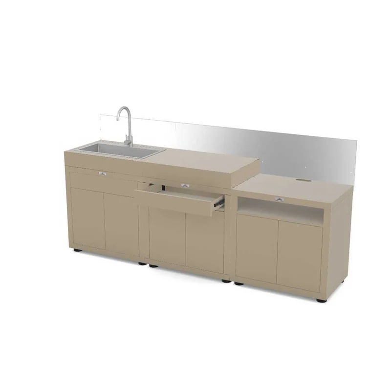 Cuisine 3 Eléments Tiroir Taupe Crédence inox - LE MARQUIER