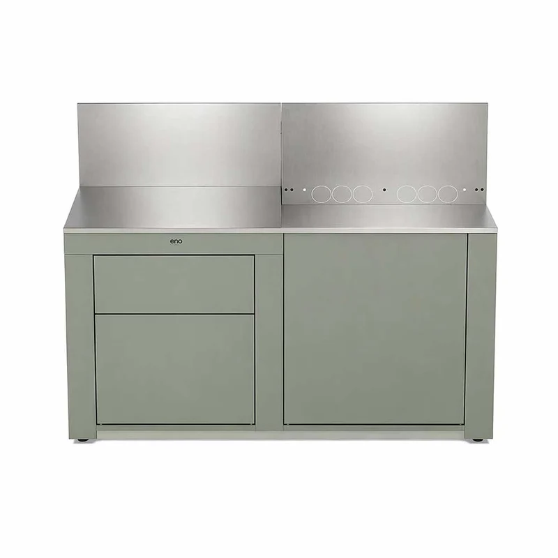 Cuisine 2 Modules Tiroirs + Plancha Vert Sauge - ENO