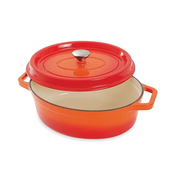 Cocotte en fonte orange ovale 33 cm 6 L Mathon