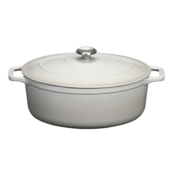 Cocotte ovale en fonte émaillée 33 cm blanc macadamia Chasseur