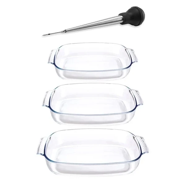 Set 3 plats à four en verre et poire à jus