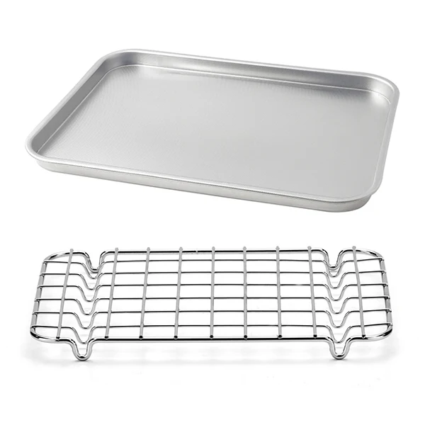 Lot plat à four rectangulaire bas 40 cm et grille 38 cm en acier inoxydable Steel Pan