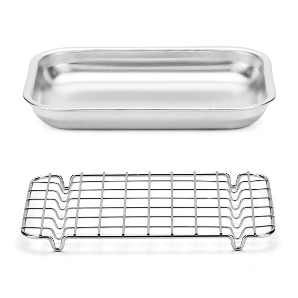 Lot plat à four rectangulaire bas 30 cm et grille 28 cm en acier inoxydable Steel Pan