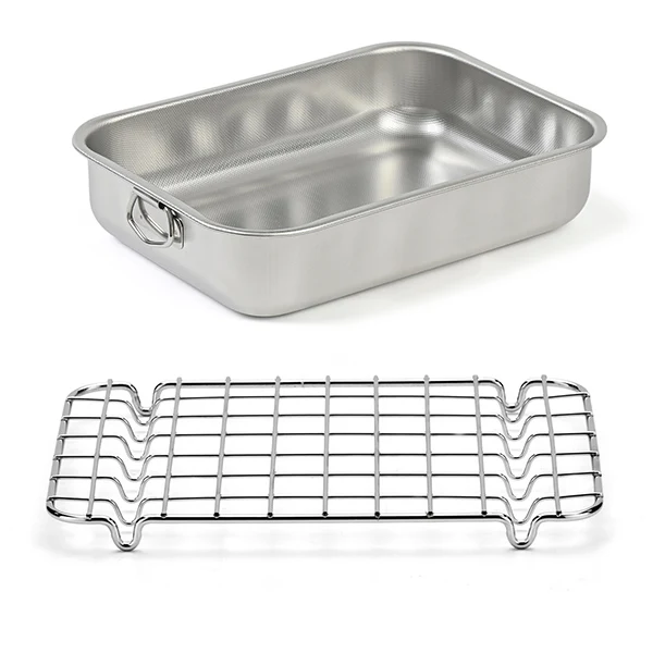 Lot plat à four rectangulaire haut 30 cm et grille 28 cm en acier inoxydable Steel Pan