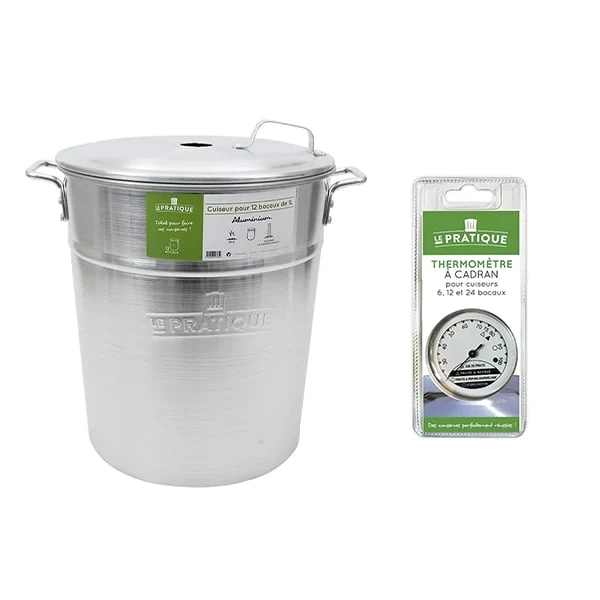 Lot cuiseur 40 L 12 bocaux et thermomètre à cadran Le Pratique