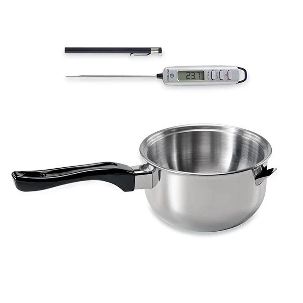 Lot casserole bain-marie inox et thermomètre digital de cuisine à sonde Mathon