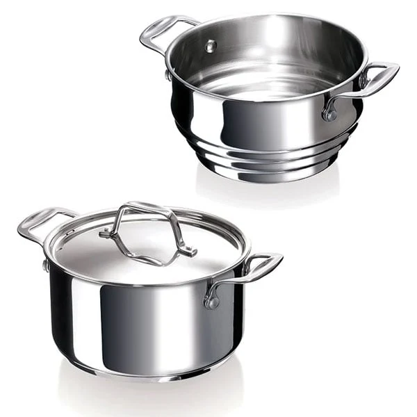 Lot faitout inox Chef 18 cm avec couvercle et multi passoire vapeur Beka