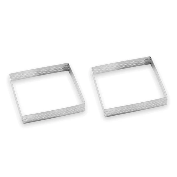Lot 2 cercles à tarte perforés en inox carré 12 cm Mathon