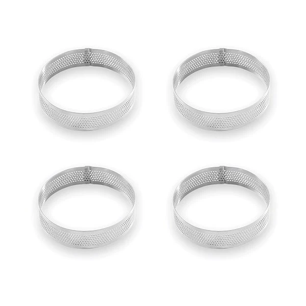 Lot 4 cercles à tarte perforés en inox rond 8 cm Mathon