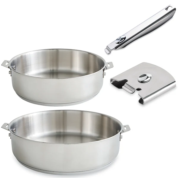 Lot 2 sauteuses tout inox Clips’Inox 24 et 28 cm avec manche et anse amovibles Mathon