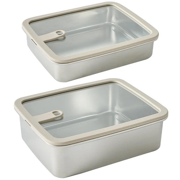 Lot 2 boîtes de conservation rectangulaires en inox avec couvercles en verre 1,7 L et 2,4 L compatibles micro-ondes Mathon