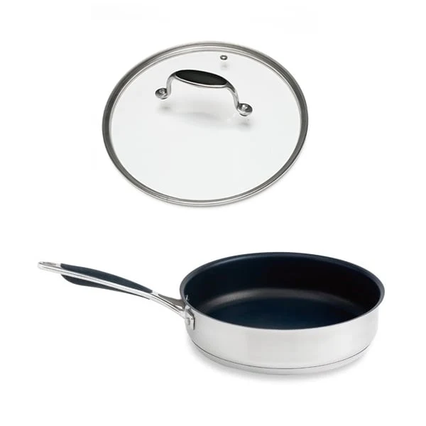 Lot sauteuse inox antiadhérente Excell’Inox 24 cm et couvercle en verre Mathon