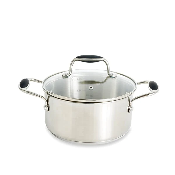 Lot faitout inox Excell’Inox 20 cm et couvercle en verre Mathon
