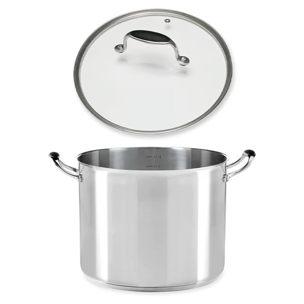Lot marmite inox Excell’Inox 28 cm et couvercle en verre Mathon