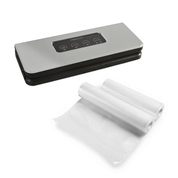 Lot appareil à emballer sous vide 37 cm blanc et 2 rouleaux de sachets