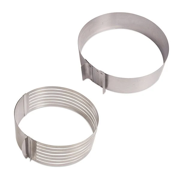 Lot cercle à trancher et cercle à gâteau extensibles inox Mathon