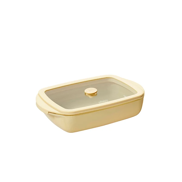 Plat à four rectangulaire en verre borosilicate avec couvercle Crème 0,8 L Pebbly