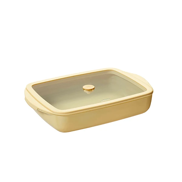 Plat à four rectangulaire en verre borosilicate avec couvercle Crème 1,6 L Pebbly