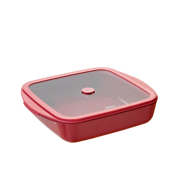 Plat à four carré en verre borosilicate avec couvercle Grenat 1,6 L Pebbly