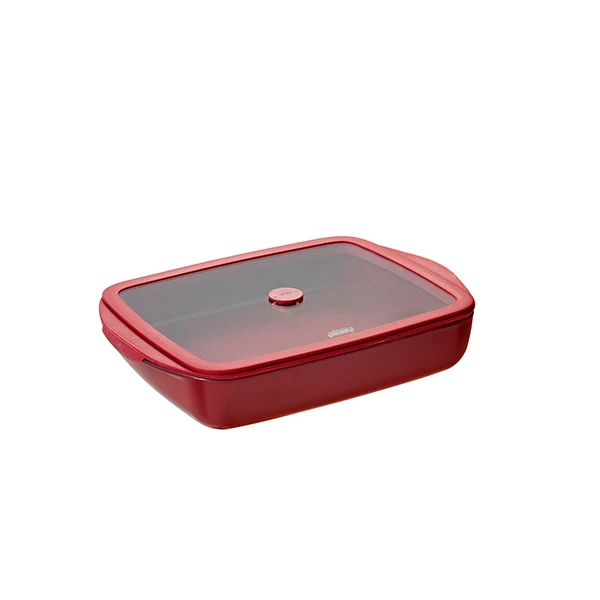 Plat à four rectangulaire en verre borosilicate avec couvercle Grenat 1,6L Pebbly