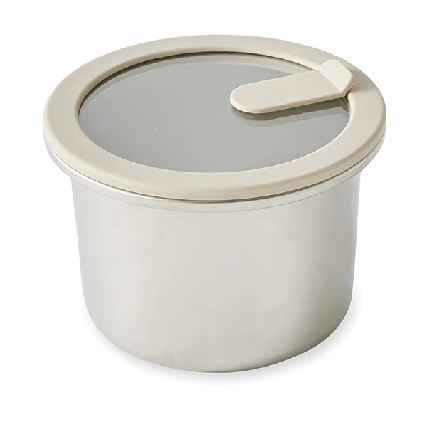 Boîte de conservation ronde en inox avec couvercle en verre 900 ml compatible micro-ondes Mathon