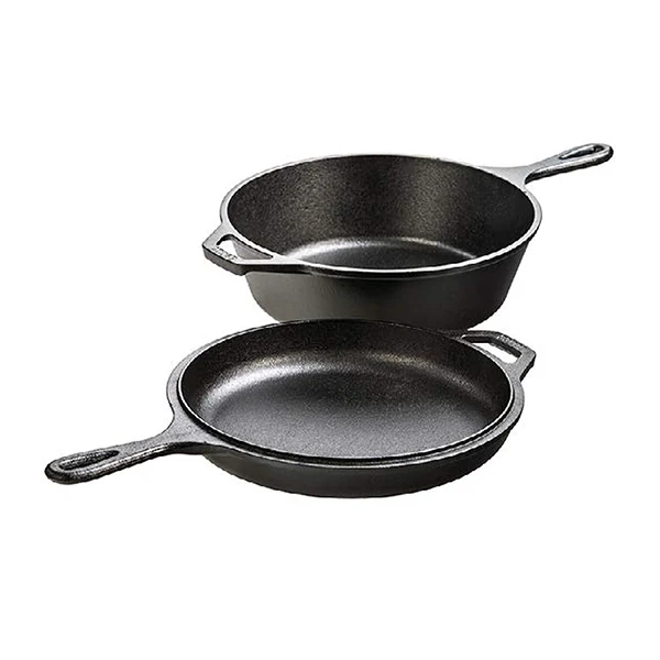 Set poêle 26 cm et sauteuse 3L en fonte naturelle avec double poignées Lodge