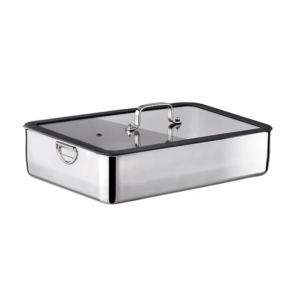 Plat à four en inox avec couvercle transparent 36 x 25 cm Inoxriv