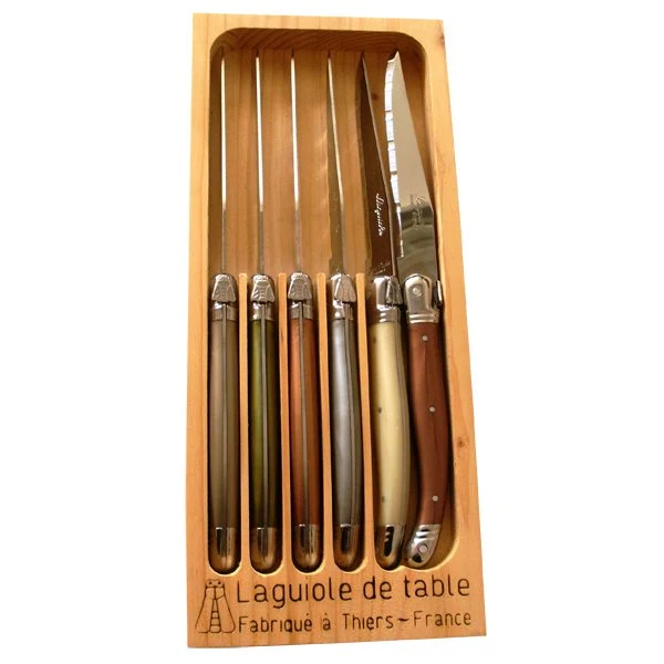 6 couteaux Mineral Mix et coffret bois Laguiole Jean Dubost