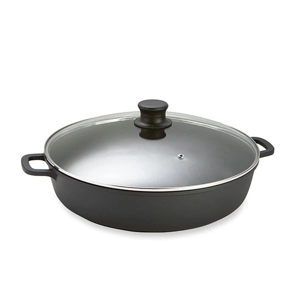 Faitout fonte avec couvercle en verre 36 cm noir Lacor