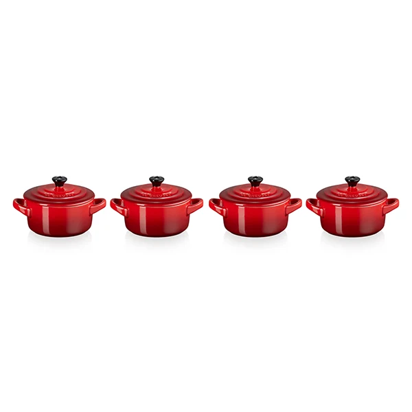 Set 4 mini-cocottes céramique 10 cm Cerise Le Creuset