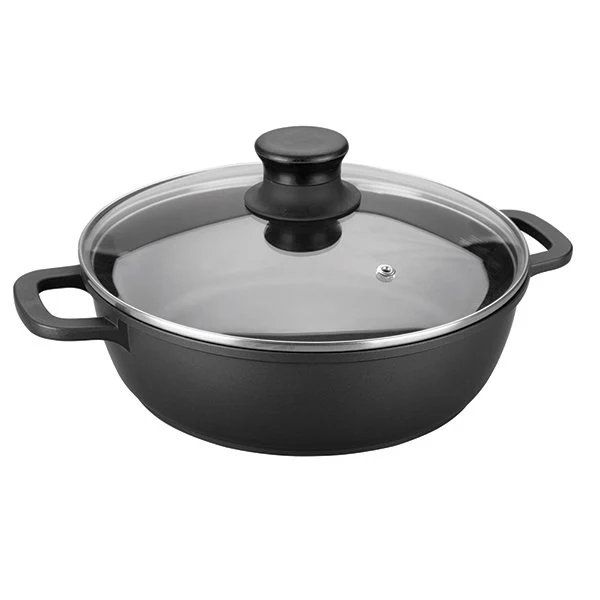 Faitout fonte avec couvercle en verre 32 cm noir Lacor