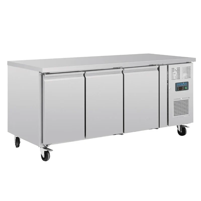 Table réfrigérée pâtissière Polar Série U EN 60 x 40 (600 x 400 mm) 3 portes 634 litres sur roulettes