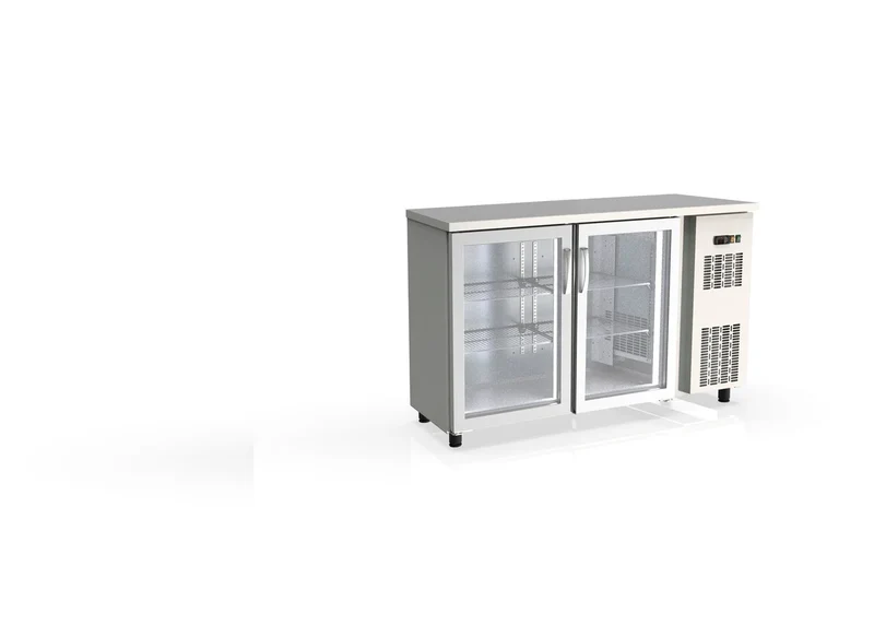 Table réfrigérée de bar Coreco PROFI 2/0G en acier inoxydable avec 2 portes vitrées