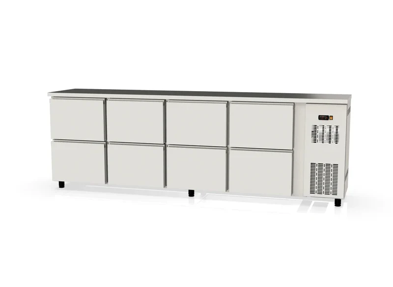 Table réfrigérée de bar Coreco PROFI 0/8 en acier inoxydable avec 8 tiroirs
