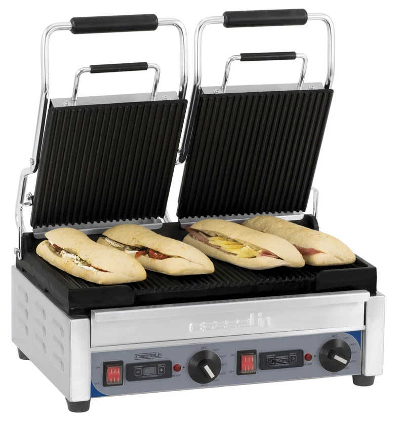 Grill à contact / grill à panini double Premium rainuré - Rainuré avec minuteur