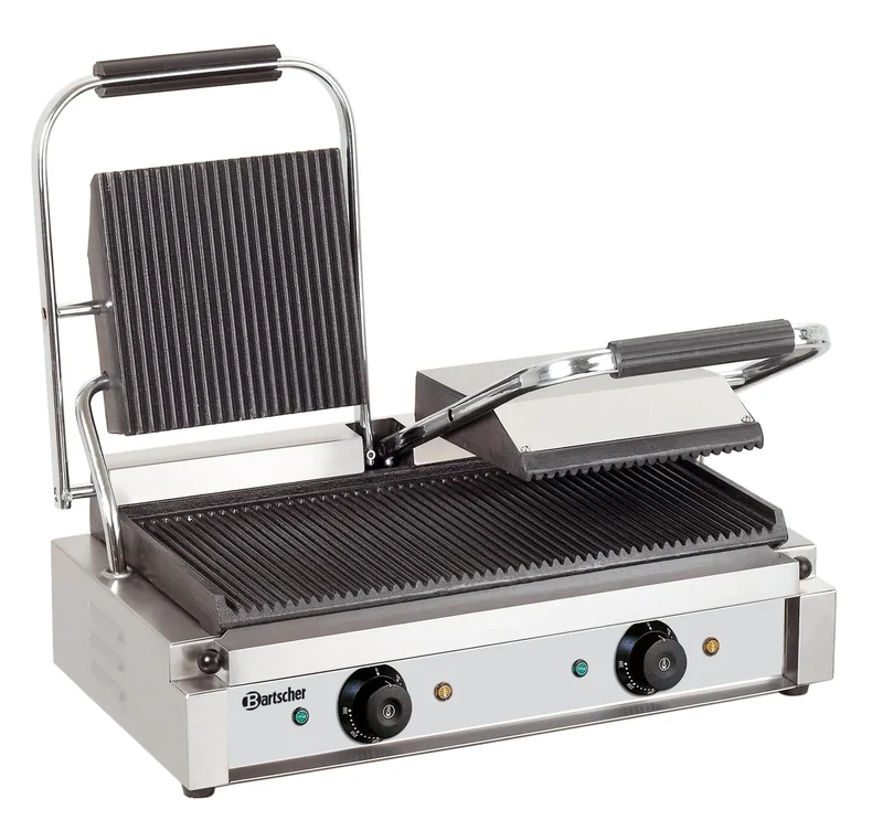Grill à contact / grill à panini double 3,6 kW plaques de cuisson rainurées