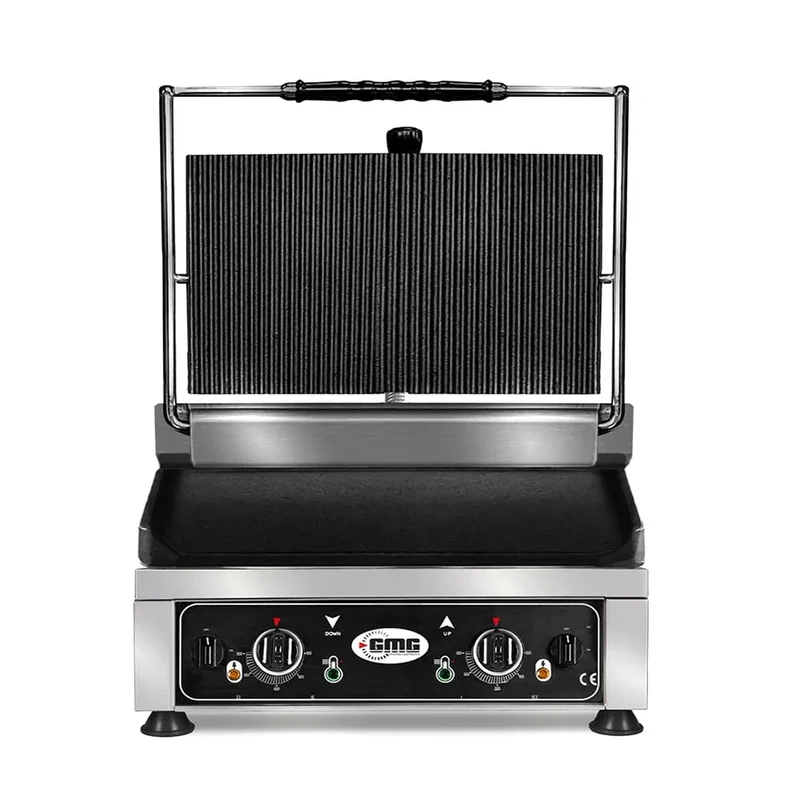 GMG grill à contact / grill à panini KG2745GDT 45x27 lisse en bas, rainuré en haut avec 2 régulateurs de température