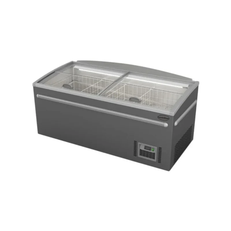Congélateur bahut gris pour supermarché - 2 portes coulissantes vitrées 630L