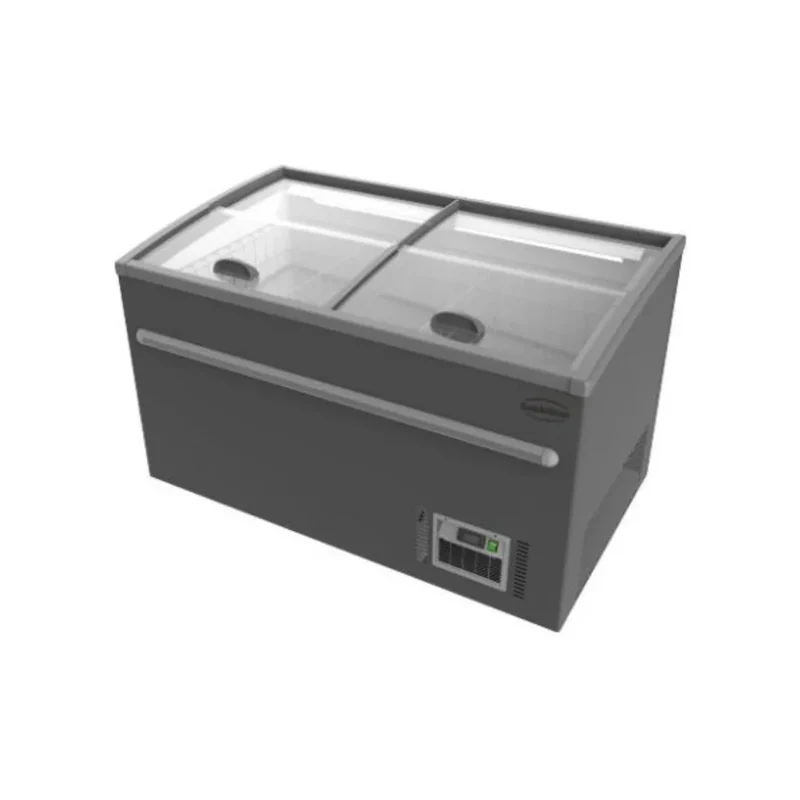 Congélateur bahut gris pour supermarché - 2 portes coulissantes vitrées 530L