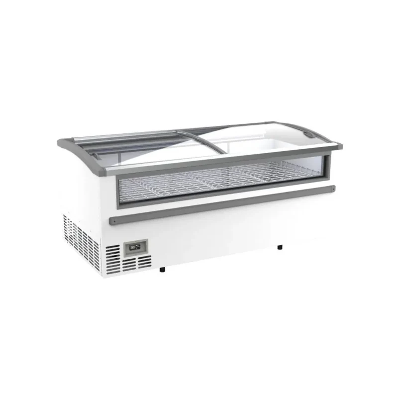 Congélateur bahut blanc pour supermarché vitrée en façade - 2 portes coulissantes vitrées 1005L