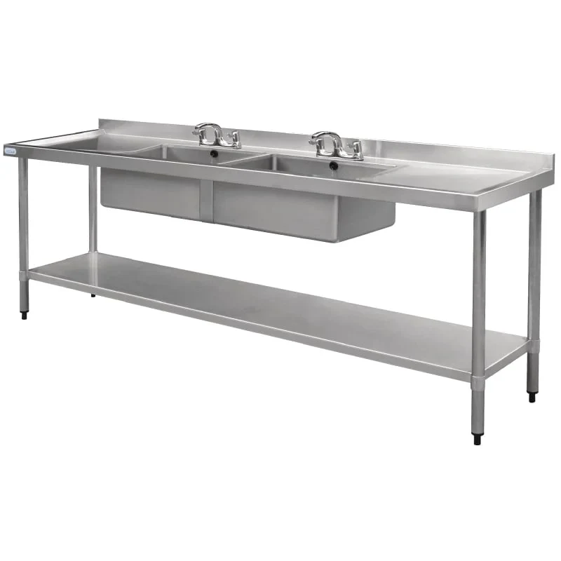 Table de plonge Vogue 240 cm, 2 bacs au centre
