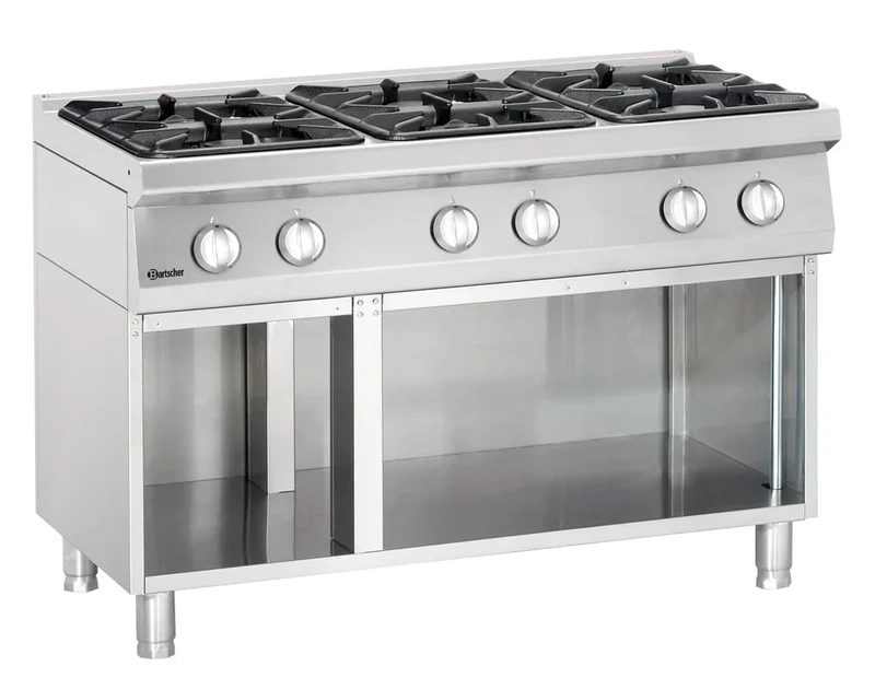 Bartscher Cuisinière à gaz Série 700 Classic avec soubassement ouvert, 6 feux - sur pied