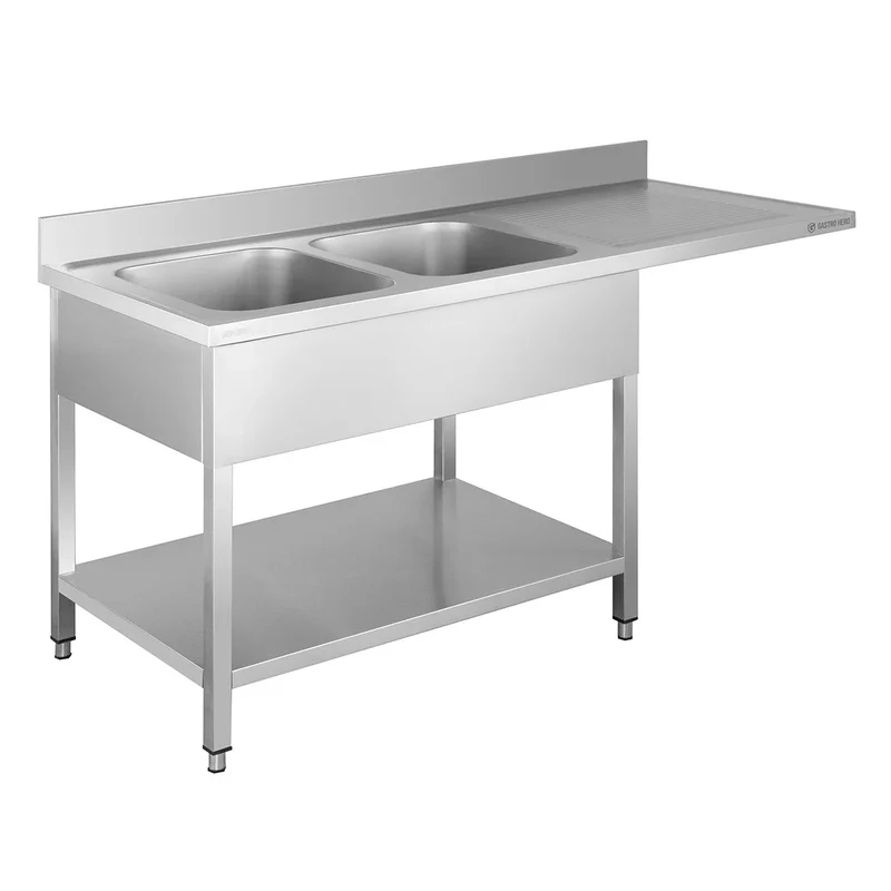 Centre de plonge Basic 16x7 avec 2 cuves à gauche, dosseret et étagère inférieure