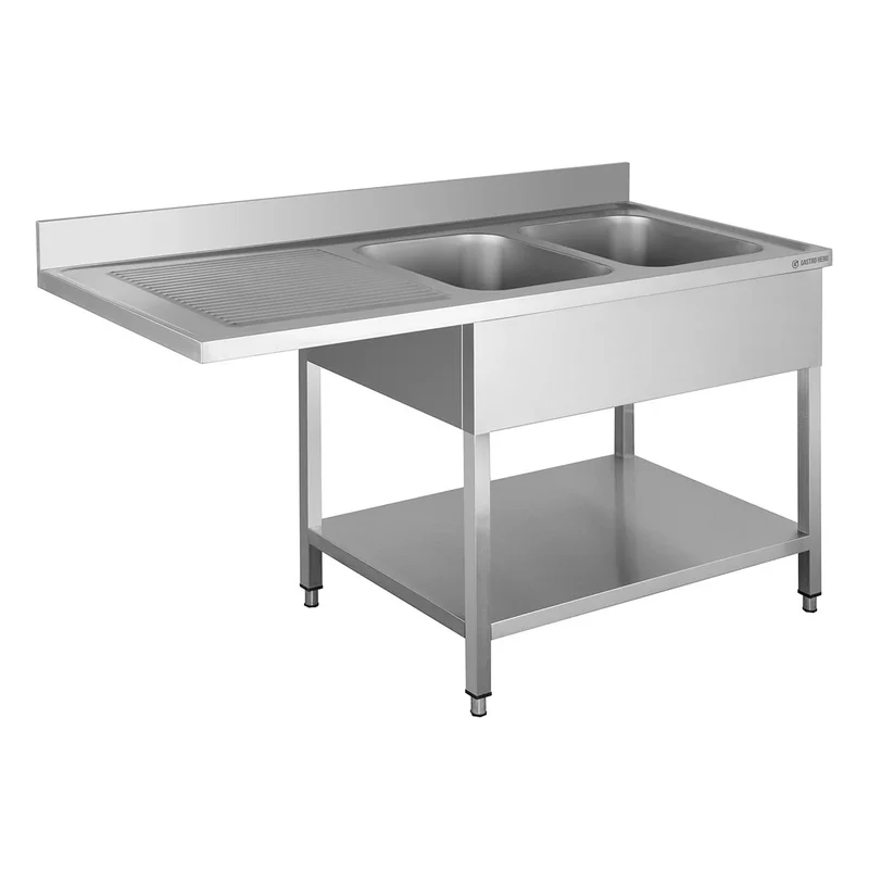 Centre de plonge Basic 16x7 avec 2 cuves à droite, dosseret et étagère inférieure