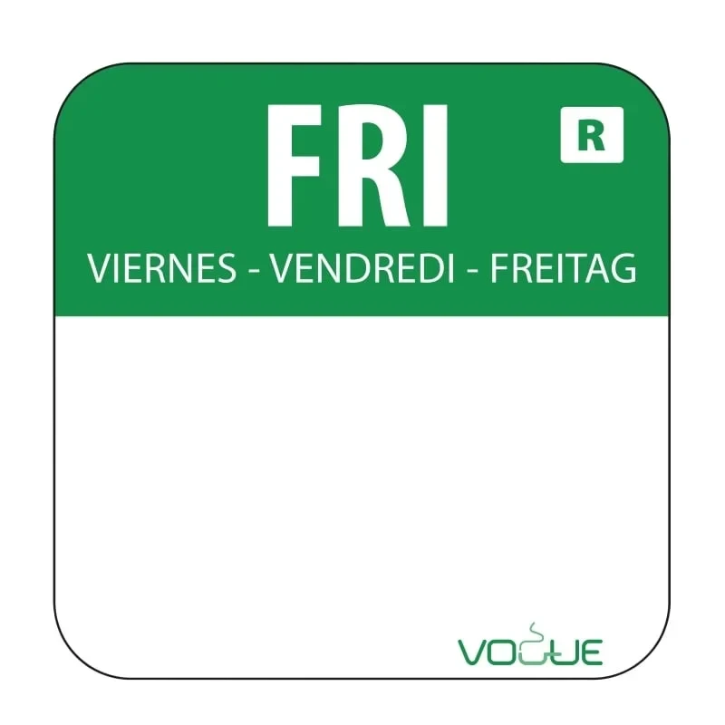 Étiquettes jours de la semaine Ven/vert amovibles - 1 000 pièces