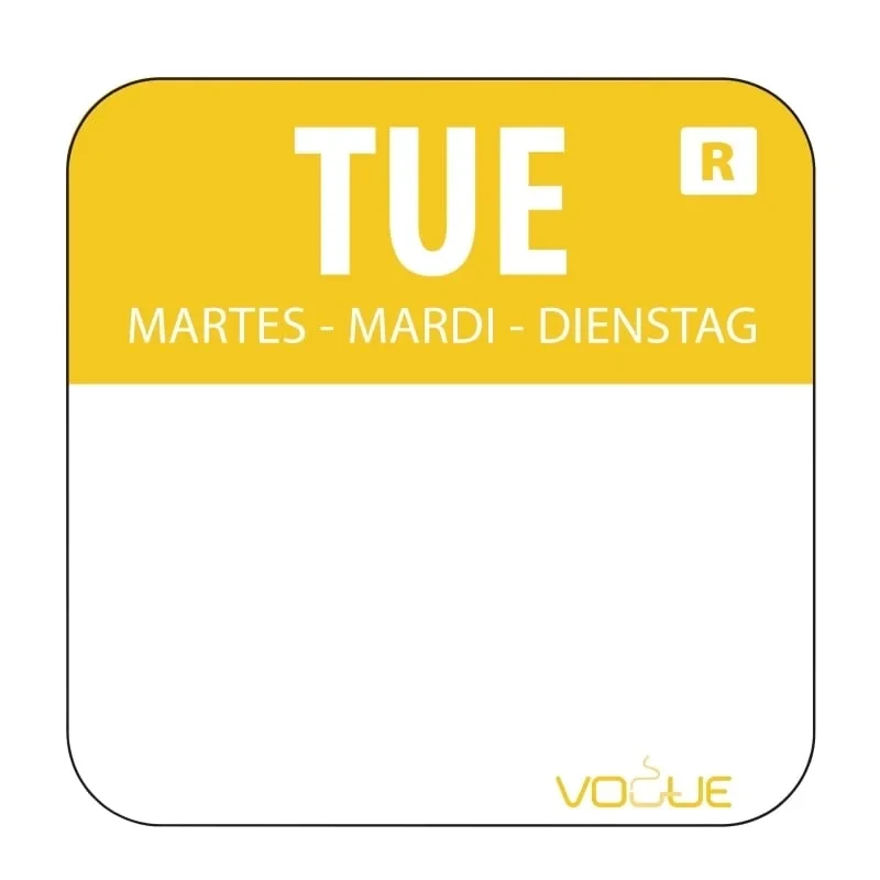 Étiquettes jours de la semaine Mar/jaune amovibles - 1 000 pièces
