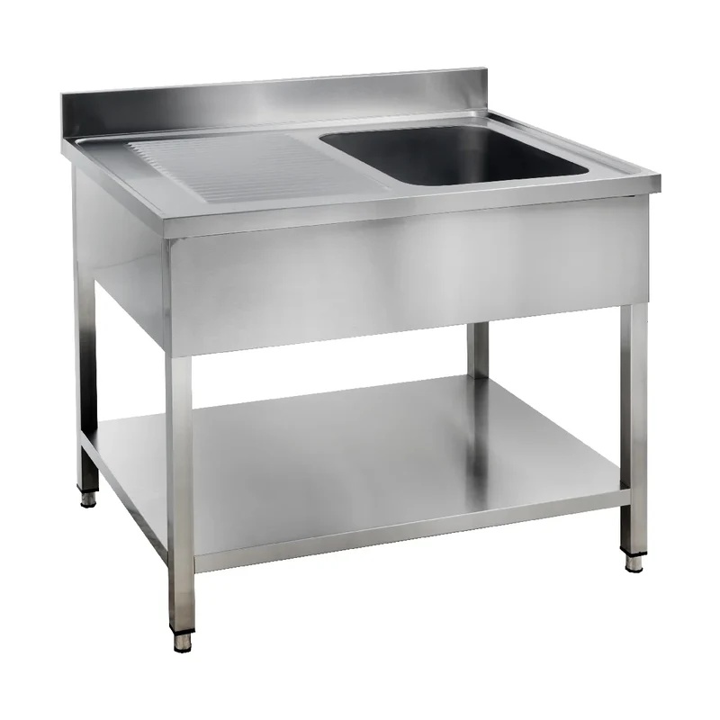 Table de lavage Basic 12x7 avec 1 cuve à droite, Dosseret et étagère inférieure