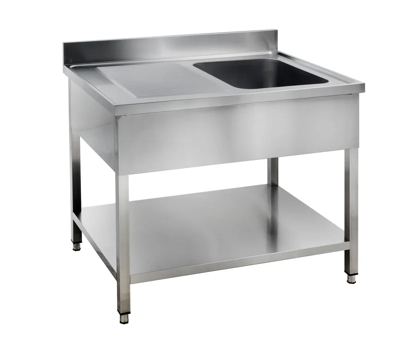 Table de lavage Basic 10x7 avec 1 cuve à droite, dosseret et étagère inférieure